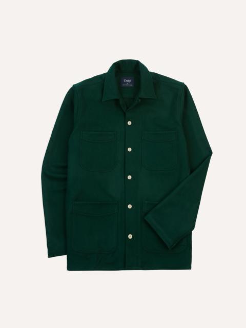 Drake's Green Wool Four-Pocket Camp Collar Work Shirt