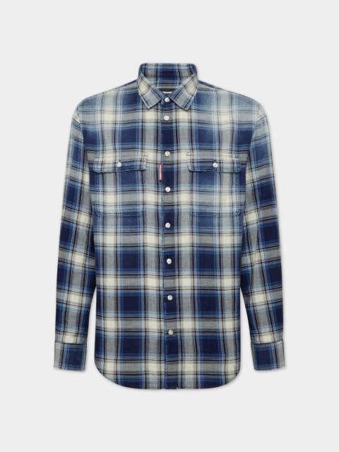 DSQUARED2 D2 WASHED CHECK INDIGO DROPPED SHOULDER SHIRT