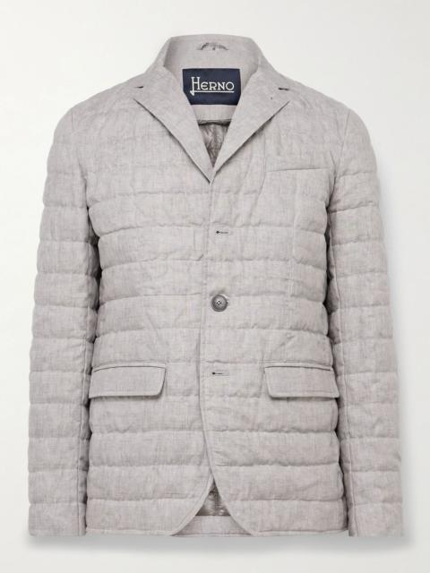 Herno Slim-Fit Padded Quilted Linen Down Blazer Light gray