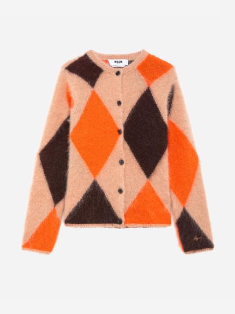 MSGM Mohair blend cardigan with argyle pattern