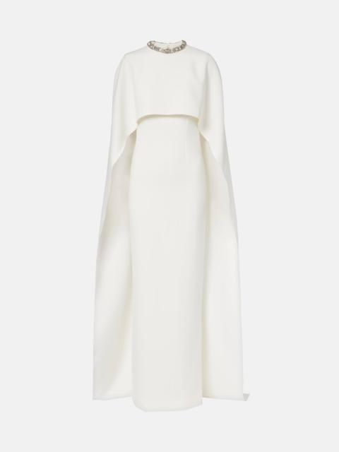 ROLAND MOURET Crystal-embellished caped crêpe gown