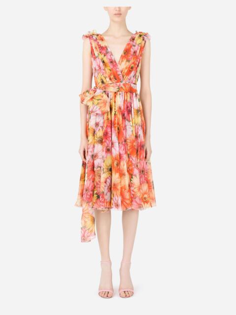 Dolce & Gabbana Chiffon midi dress with gerbera-daisy print