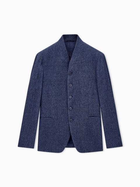 GIORGIO ARMANI BLAZER REGULAR FIT DENIM-EFFECT FROISSÉ WOOL SILK CASHMERE