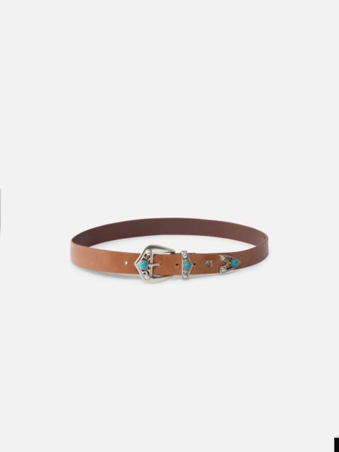 PINKO LEATHER BELT WITH TURQUOISE STONES, 3 CM
