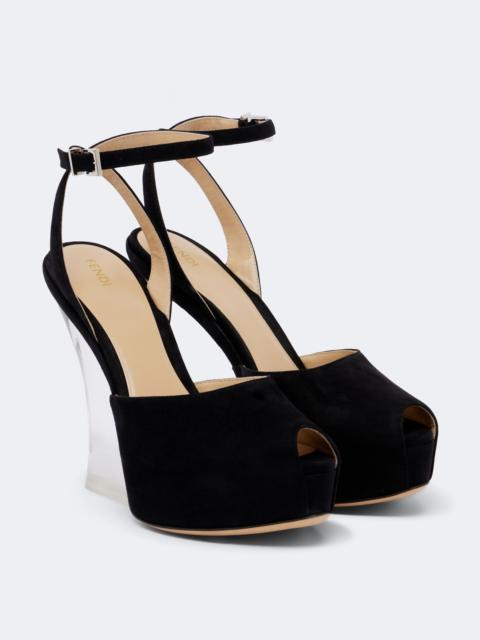 FENDI Suede platform peep-toe pumps