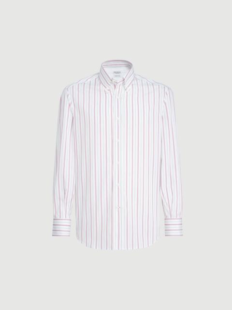 Brunello Cucinelli Multistripe poplin basic fit shirt with button-down collar