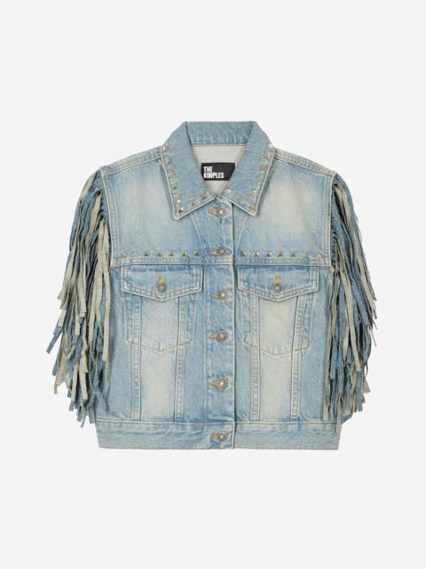 The Kooples BLUE DENIM JACKET WITH BANGS AND STUDS