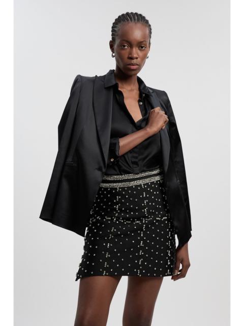 KAREN MILLEN Figure Form Bandage Embellished Knit Mini Skirt