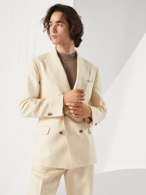 Brunello Cucinelli Wool, silk and linen chevron one-and-a-half breasted deconstructed blazer with metal buttons