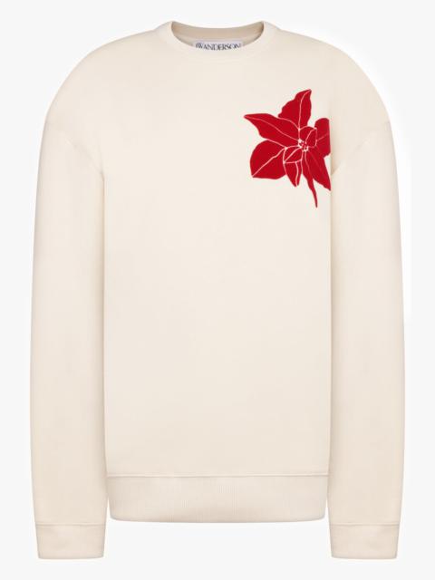 JW Anderson FLOCKED FLORAL MOTIF L/S SWEATHSIRT | CREAM/RED