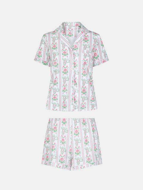 Hill House Home Roller Rabbit x Hill House Polo Pajamas - Pink Monkey Block Stripe