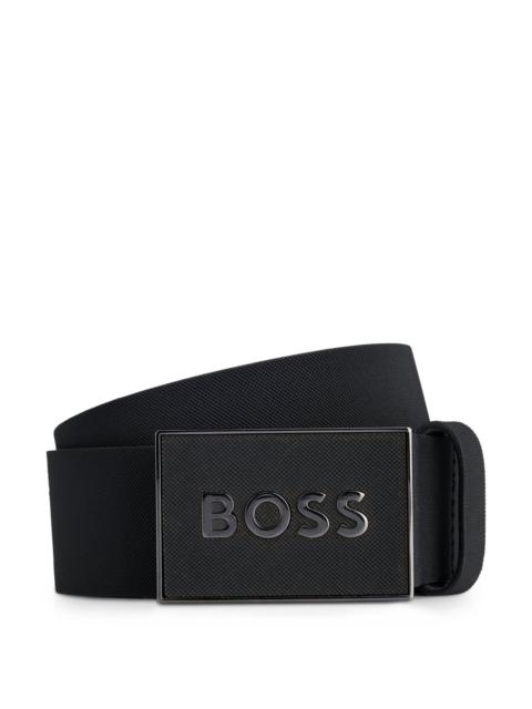 BOSS ITALIAN-LEATHER BELT WITH TEXTURED PLAQUE BUCKLE
