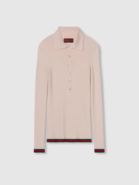 GUCCI Cashmere and silk polo top with Web
