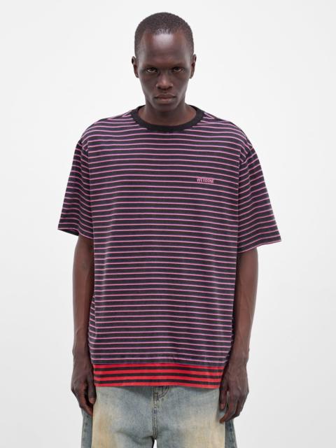 We11done Pink Layered Striped Logo Tee