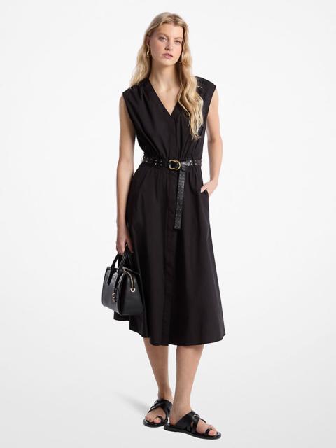 MICHAEL KORS Stretch Cotton Poplin Belted Midi Dress