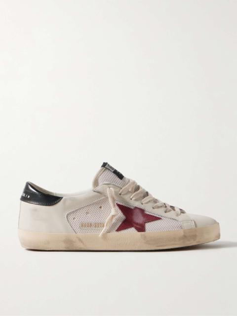 Golden Goose Superstar Distressed Suede-Trimmed Leather and Mesh Sneakers