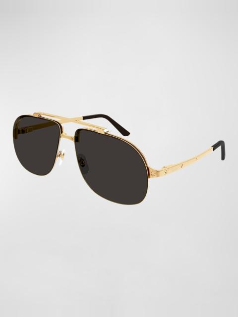 Cartier Men's Metal Double-Bridge Aviator Sunglasses
