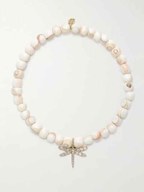 SYDNEY EVAN Dragonfly 14-karat gold, shell and diamond bracelet Gold