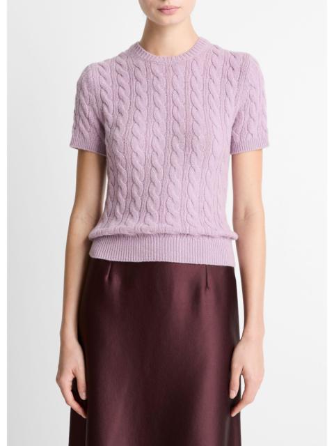 Vince Cable-Knit Wool & Cashmere-Blend Short-Sleeve Sweater