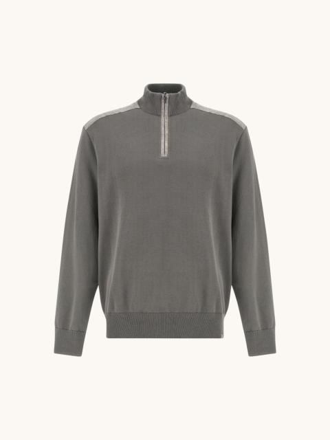 Paul & Shark HALF‑ZIP SWEATER IN FRESCO COTTON WITH LINEN DETAILS
