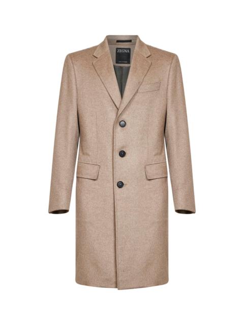 ZEGNA Beige Oasi Cashmere Beaver single-breasted coat