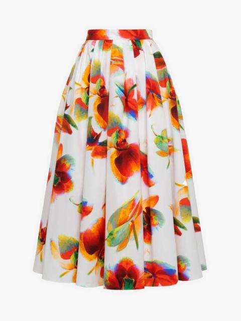 Alexander McQueen Women's Solarised Orchid Gathered Midi Skirt in Optic White