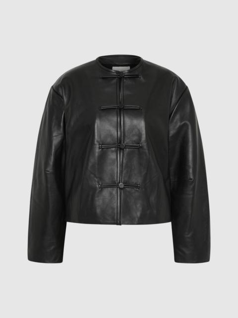 ST. AGNI Button Detail Cocoon Leather Jacket - Black