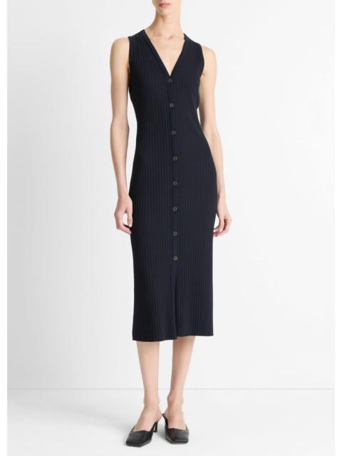 Vince Ribbed Cotton-Blend Button-Front Dress