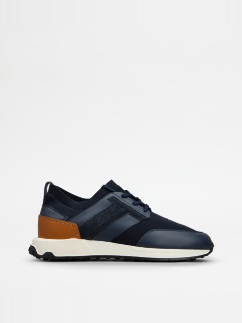 Tod's SNEAKERS IN LEATHER AND TECHNICAL FABRIC - BLUE