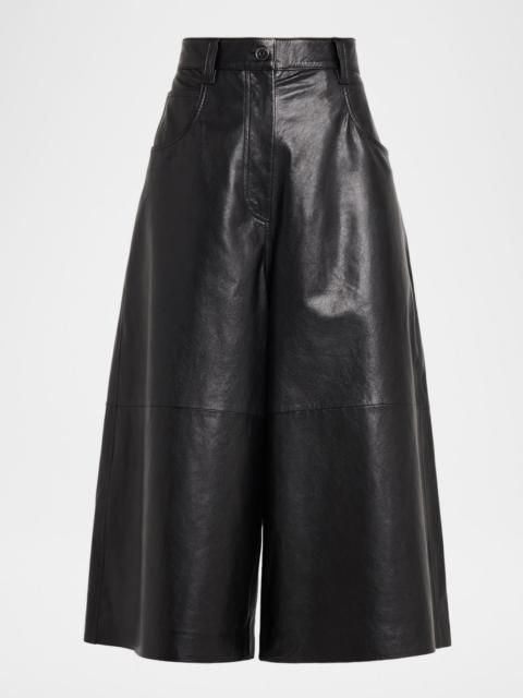 Brunello Cucinelli Wide-Leg Cropped Leather Pants