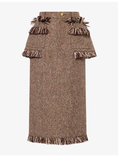 sacai Tweed Wool-Blend Midi Skirt
