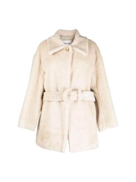 belted faux-shearling coat