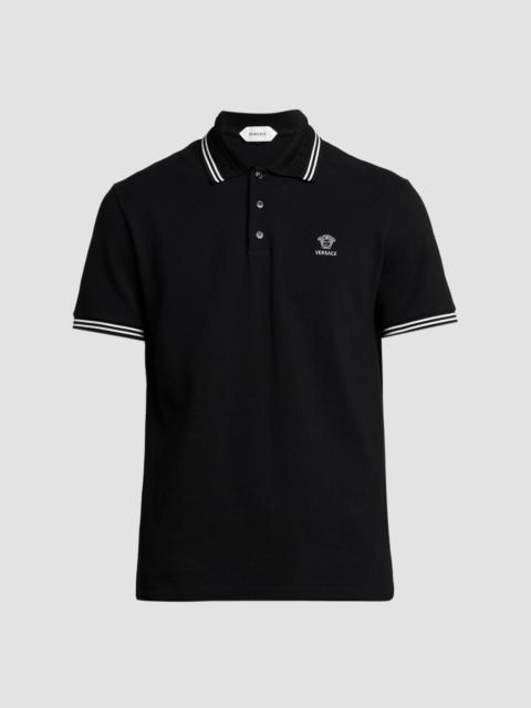 VERSACE Men's Medusa-Embroidered Cotton Polo Shirt - Black