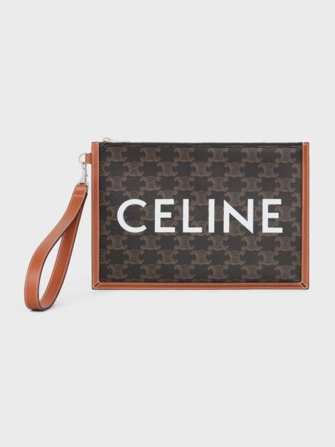 CELINE SMALL FLAT POUCH WITH STRAP in Triomphe canvas with celine print