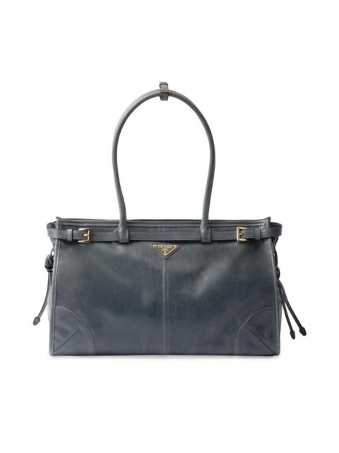 Prada Women's Bonnie Large Leather Top Handle Bag - Blue