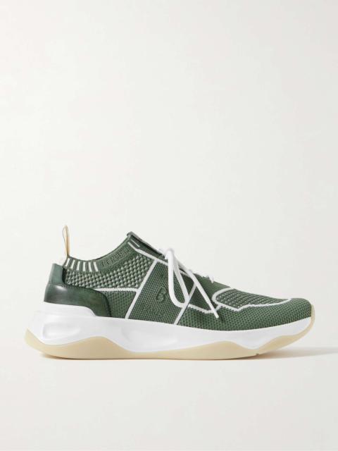 Berluti Shadow Venezia Leather-Trimmed Stretch-Knit Sneakers