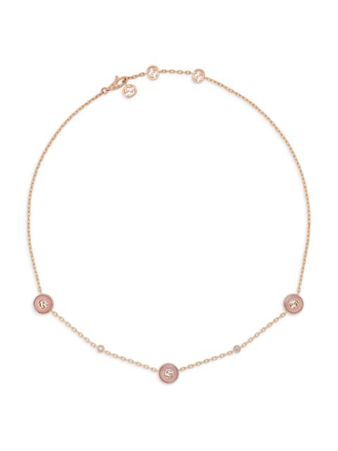 GUCCI Women's 18K Rose Gold, Pink Opal & 0.05 TCW Diamond Logo Charm Necklace - Pink