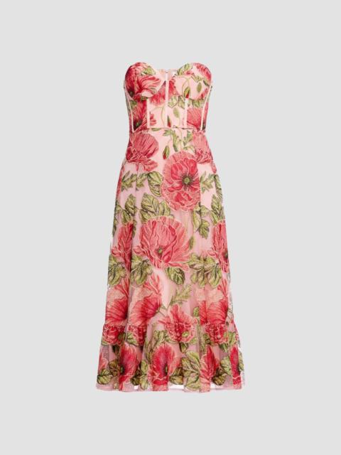 Dress The Population Women's Carina Floral Strapless Midi Dress - Peach Multi
