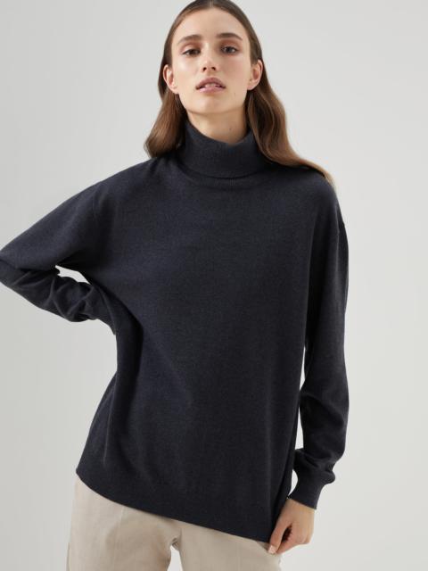 Cashmere turtleneck sweater with monili