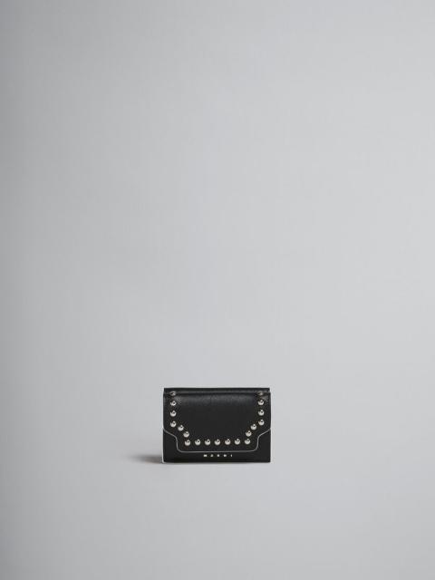 BLACK SAFFIANO LEATHER TRI-FOLD WALLET WITH STUDS
