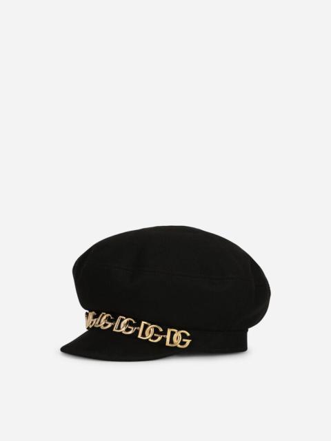 Dolce & Gabbana Wool baize baker boy hat with DG logo chain