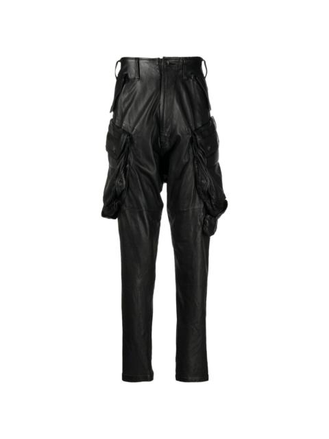 straight-leg leather cargo trousers