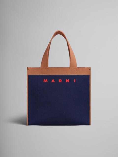 SHOPPING BAG IN BLUE AND BROWN JACQUARD