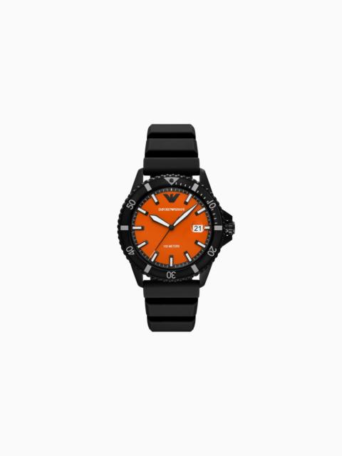 EMPORIO ARMANI WORLD EXPLORER THREE-HAND DATE BLACK SILICONE WATCH