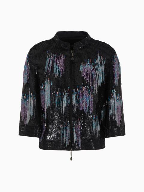 Short jacket in embroidered silk organza