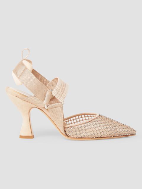 FENDI Women's Colibri 85MM Embellished Mesh Slingback Sandals - Rose Beige Black