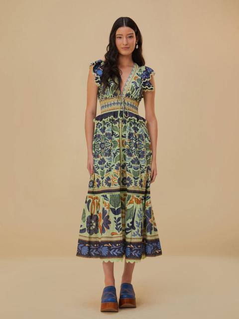 FARM RIO Green Ocean Tapestry Maxi Dress