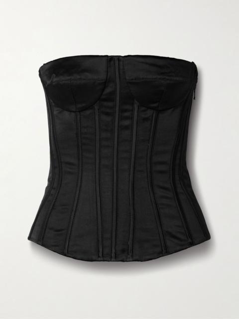 Sergio Hudson Strapless silk-satin bustier top Black