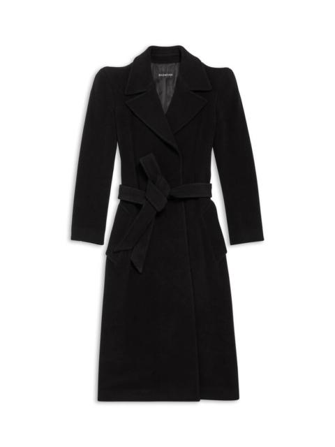 BALENCIAGA Women's Round Shoulder Fitted Coat in Black