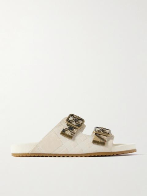 Burberry Checked Canvas Jacquard-trimmed Suede Sandals